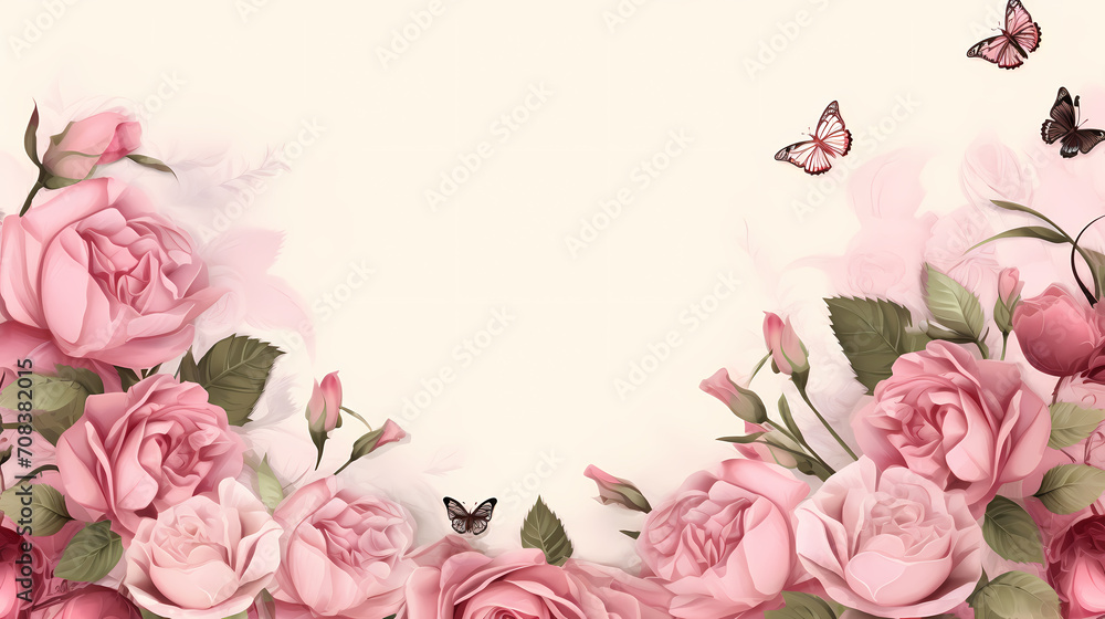 Pink rose flower composition background, decorative flower background pattern, floral border background