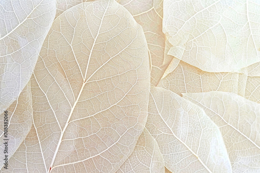 Obraz premium Close up of Fiber structure of dry leaves texture background. Cell patterns of Skeletons leaves, foliage branches, Leaf veins abstract of Autumn background for creative banner design. generative ai.