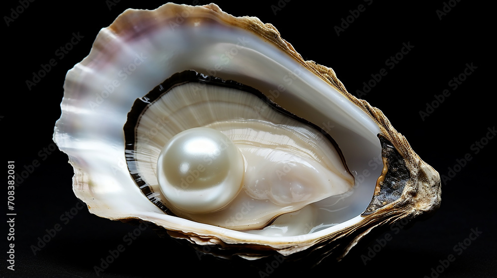 single white natural oyster pearl with nacre mother of pearl outer isolated on black background single white natural oyster pearl with nacre mother of pearl outer isolated on black background