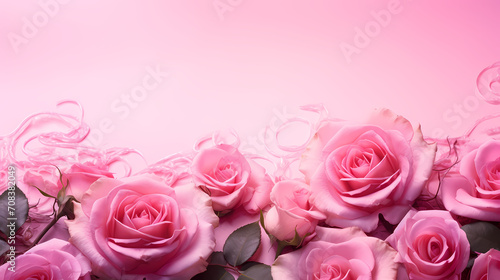Pink rose flower composition background, decorative flower background pattern, floral border background © jiejie