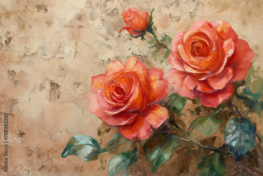 artistic oil painting of red roses.