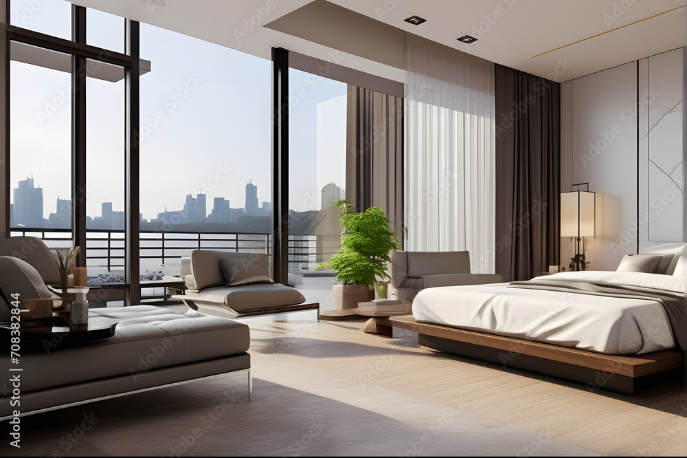 modern bed and sofa in room, interior design modern bed and sofa in room, interior design