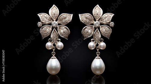 white pearl pieced earrings pair fine jewelry isolated on black background
