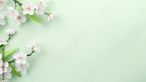 Soft cherry blossoms spread across the corner with a subtle shadow on a pastel green backdrop.