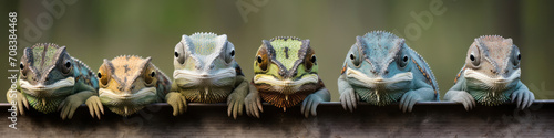 A row of chameleons blending seamlessly into their surroundings   showcasing natures camouflage