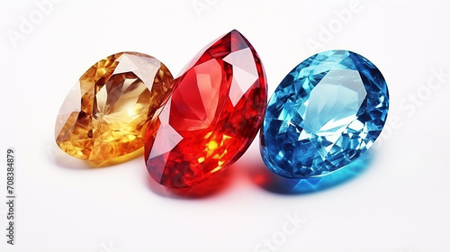 colorful natural gemstone and diamond isolated on a white background