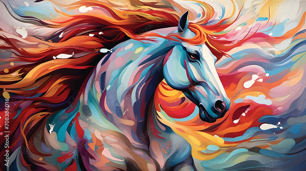 Chromatic Whirlwind: Abstract Horse in a Burst of Vibrant Colors ...