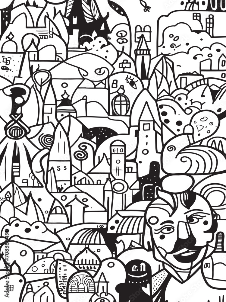 abstract city building hand drawn illustration