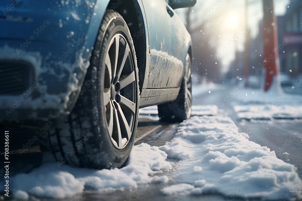 an off roading car tyre in snow