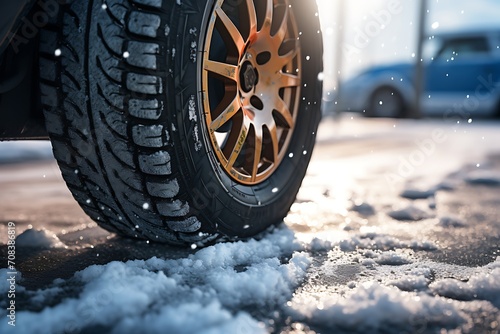 an off roading car tyre in snow