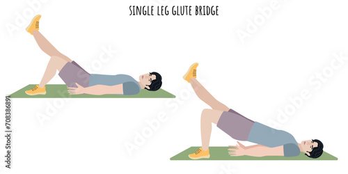 Asian young man doing single led glute bridge