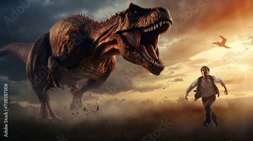 Man Escapes From Tyrannosaurus photo
