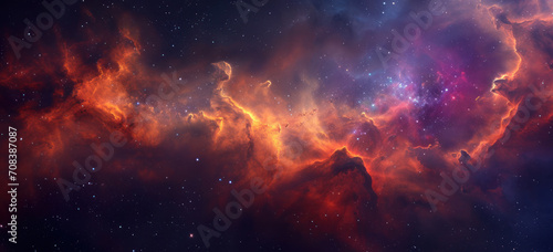 Stellar nebula with interstellar clouds of gas and dust. Space exploration.