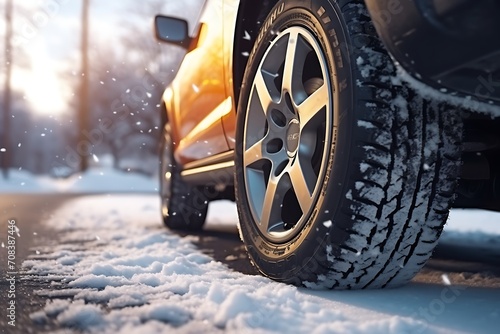 an off roading car tyre in snow