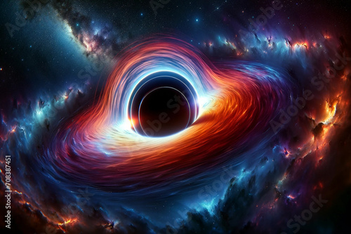 wide-angle images artistically representing a black hole in space.