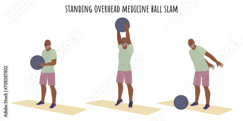 Senior man doing overhead medicine ball slam