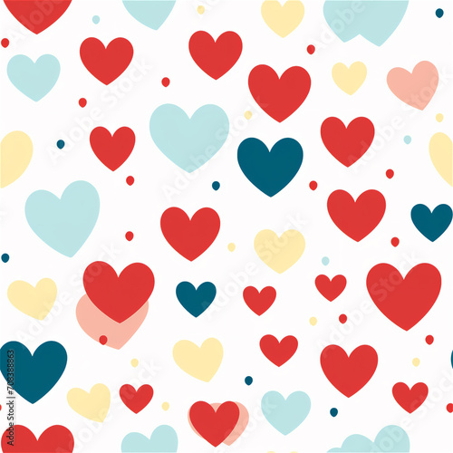 Seamless pattern : Colorful heart shapes and dots poattern on white background 