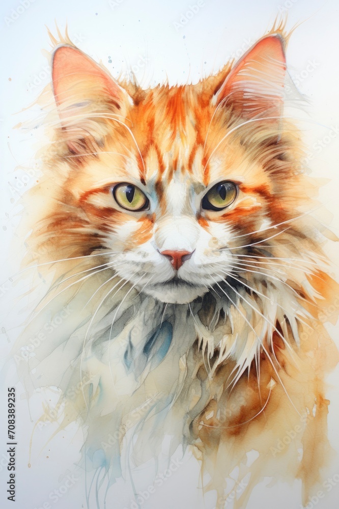 A Cat, water color, Generative AI A Cat, water color, Generative AI