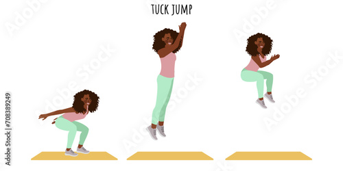 Young woman doing tuck jump exercise