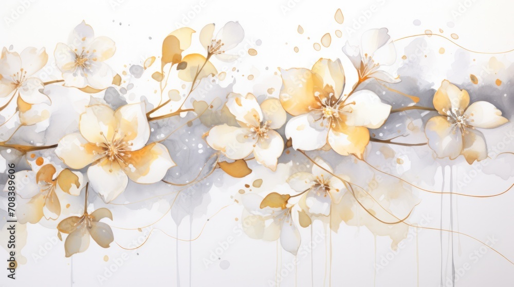 Abstract white flowers, modern design.