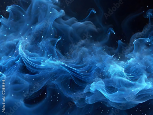 abstract blue smoke on black background, computer-generated 3D illustration