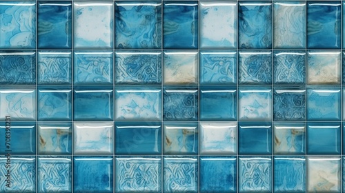 wall tile, seamless pattern, background. squares of different blue shades and a white seam, texture.