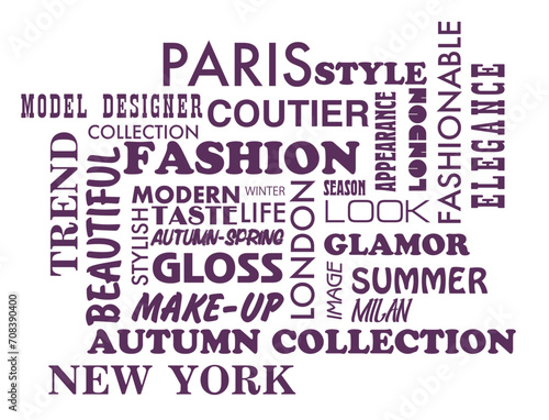 Set of covers fabrics with fashion and fashion show. Fashion and beauty week in different cities of the world.