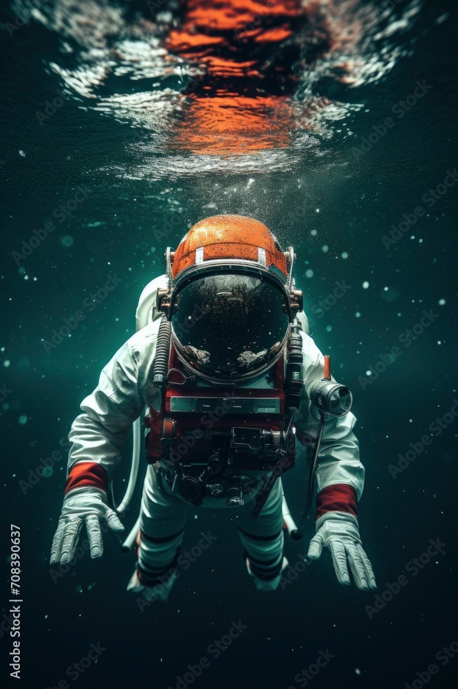 Obraz premium An Astronaut under water, Generative ai
