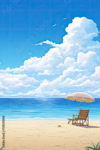 Beach background, cartoon style, generative ai