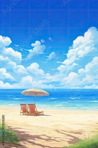 Beach background  cartoon style  generative ai