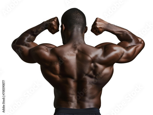 A muscular man flexing his back muscles. No background picture.