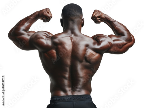 A muscular man flexing his back muscles. No background picture.
