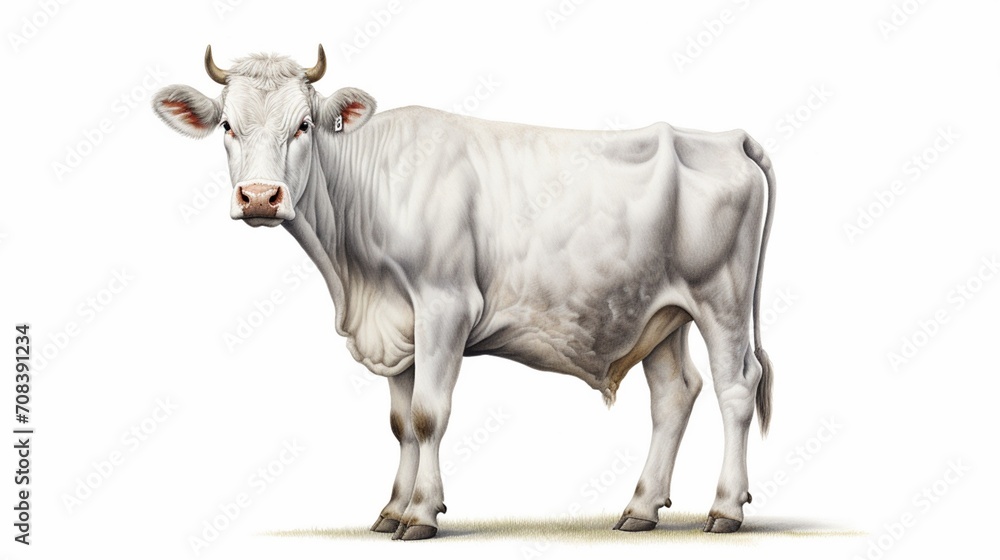 as different cattle breeds create a picturesque scene on a spotless white background.