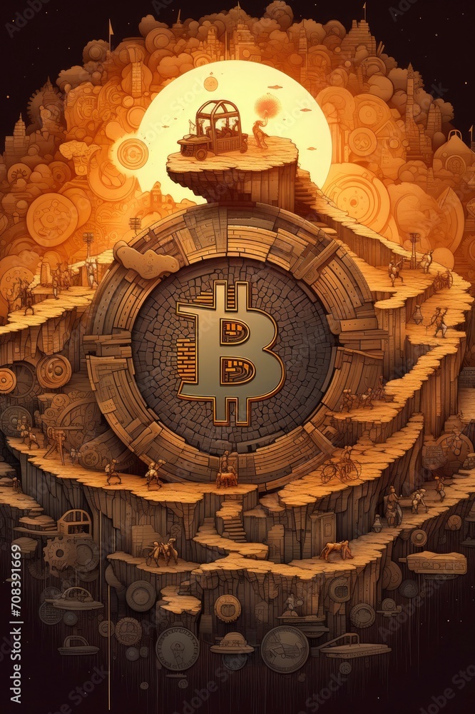 Bitcoin cryptocurrency, circuit background, Generative AI