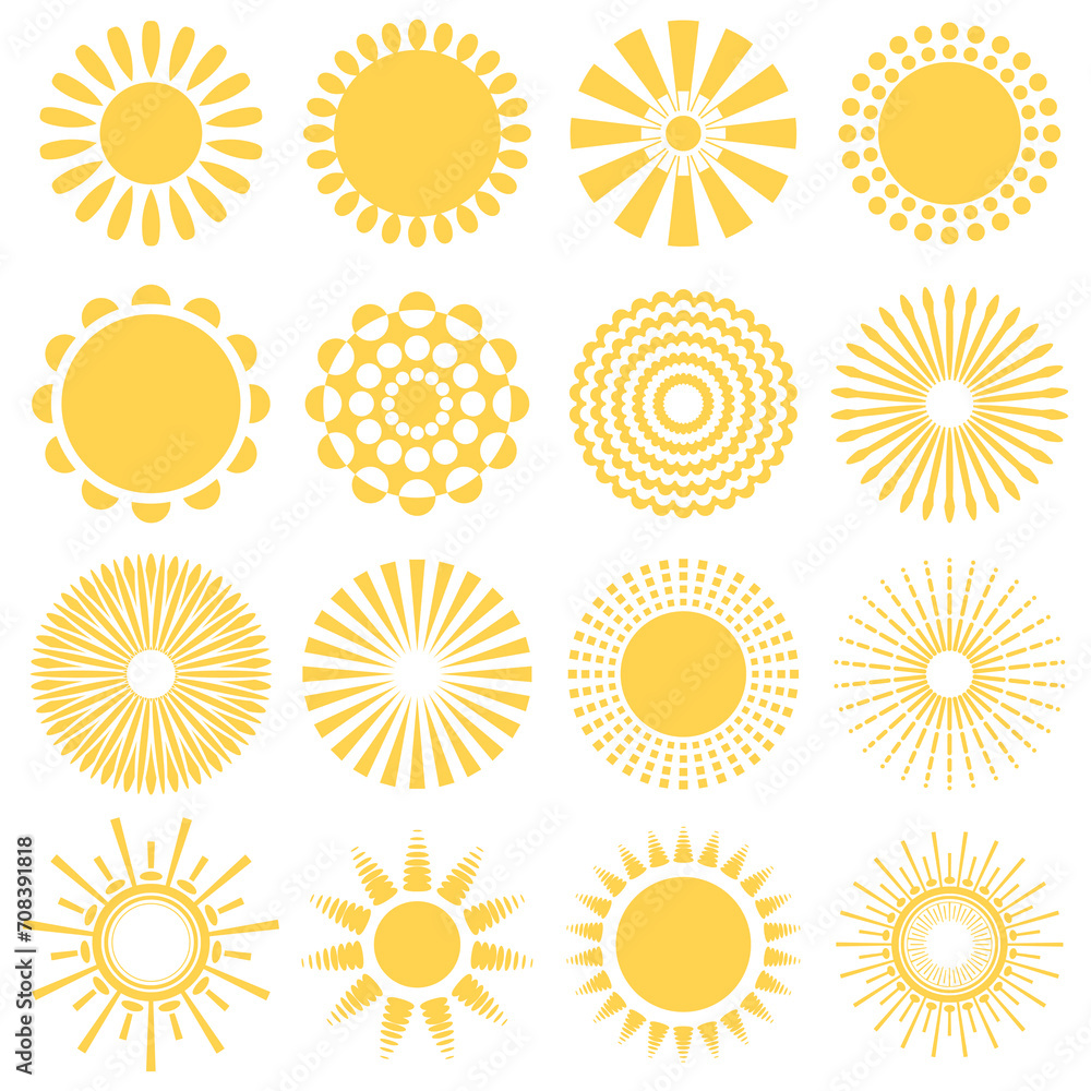 Set of geometric suns isolated on white background, vector design Set of geometric suns isolated on white background, vector design