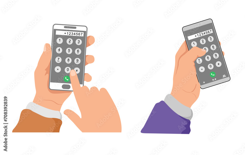 Dial number concept set. Hand holding the phone with the keypad with numbers on the screen. Keyboard template in touchscreen device. Phone call. Vector illustration element for web, print. Dial number concept set. Hand holding the phone with the keypad with numbers on the screen. Keyboard template in touchscreen device. Phone call. Vector illustration element for web, print.