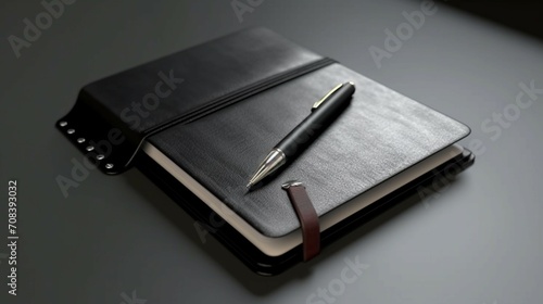 A black notebook with a penon it and a pen (1) Ai Generative