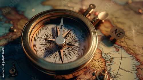 A compass sits on a map with the word compass on it