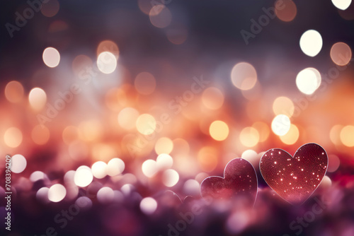 Valentine day abstract blurred love heart on blurred background with lights, decorative banner, romantic phone wallpaper