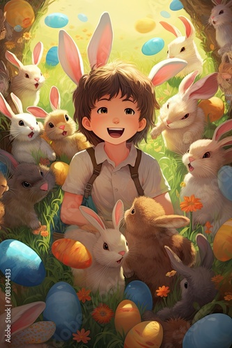 easter day bunny, cartoon, generative ai © kanesuan