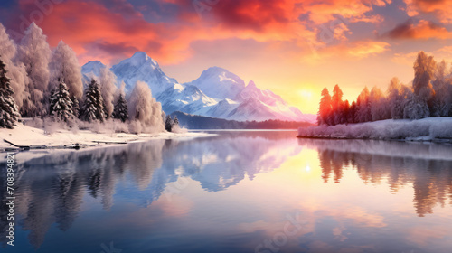 panoramic vibrant and warm sunrise © khan