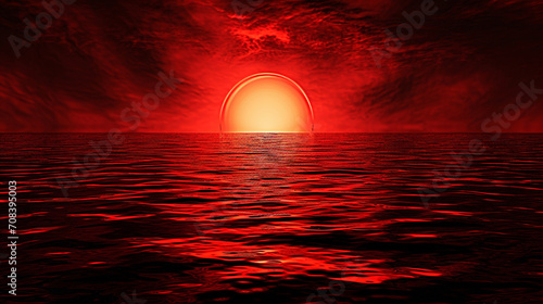 黒赤の抽象的な背景。静水中の光の反射GenerativeAI