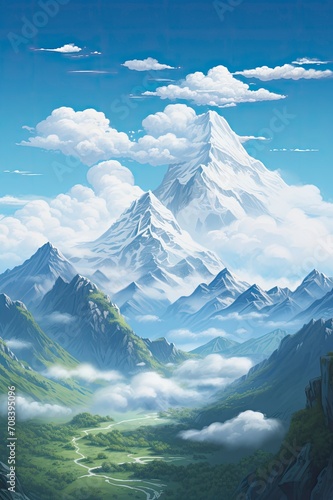 himalayas mountain, ice mountain, cartoon background, generative ai