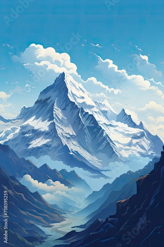 himalayas mountain, ice mountain, cartoon background, generative ai © kanesuan