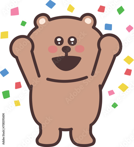 Cartoon teddy bear being overjoyed with something. Vector illustration isolated on a transparent background.