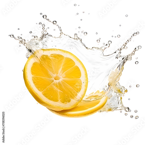 yellow Lemon and water splashon a png background.