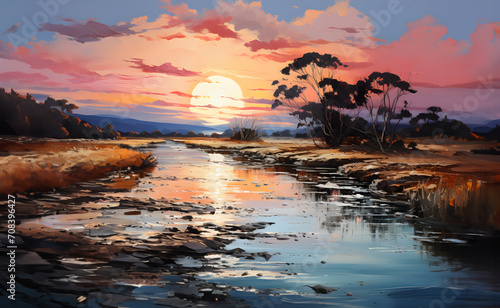 Sunset by the River: How to Create a Stunning Landscape Scene with Digital Art