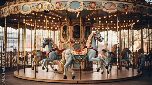 Nostalgic Elegance: Vintage Carousel with Beautifully Decorated Horses - A Captivating Journey into Timeless Equine Whimsy © Epic graphy