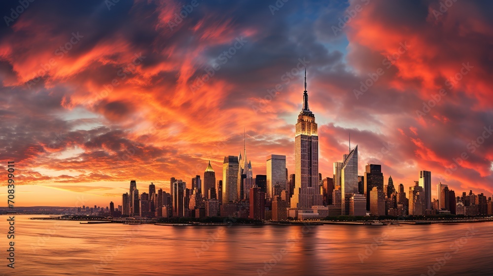 New York city sunset panorama
