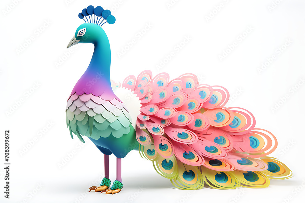 Elegant Display: A Soft Pop Style Peacock Illustration Elegant Display: A Soft Pop Style Peacock Illustration